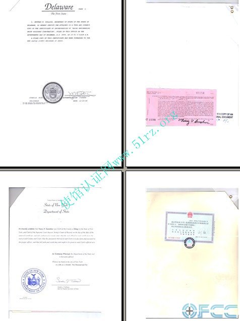 美国德拉瓦注册证书公证认证样本